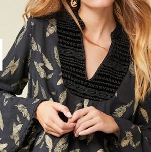 Johnny Was Workshop Black and Gold Velvet and Silk Blend Top